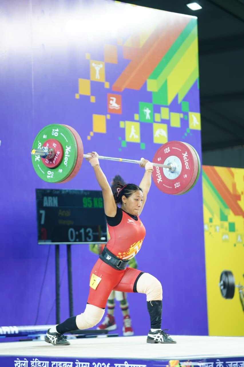 खेलो इंडिया ट्राइबल गेम्स 2026:58 किग्रा महिला वेटलिफ्टिंग में अरुणाचल की अनाई वांग्सू ने जीता स्वर्ण